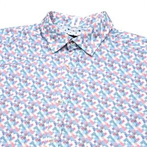 Robert Graham Shirt Mens Large Geometric S/S‎ Button Up Modern Americana Stretch